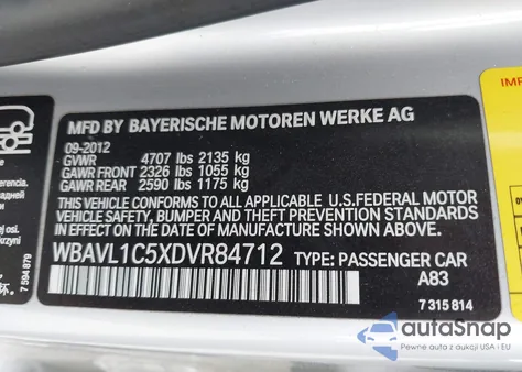 2013 BMW X1 xDrive28I from USA, damaged, VIN WBAVL1C5XDVR84712